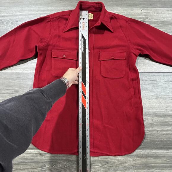 True Vintage 50s Pilgrim Shirt Mens Large Wool Leather Elbow Patch Made in USA - Picture 7 of 7